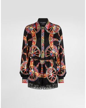 Dolce & Gabbana Jumpsuit Aus Satin Mit Carretto-Print - Mehrfarbig