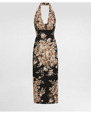 Dolce & Gabbana Kleid Aus Charmeuse Mit Rosenprint - Weiß