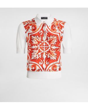 Dolce & Gabbana Pullover Aus Seide Mit Majolika-Print - Rot