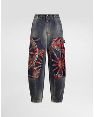 Dolce & Gabbana Hose Aus Baumwoll-Denim Mit Carretto-Print-Applikationen - Blau