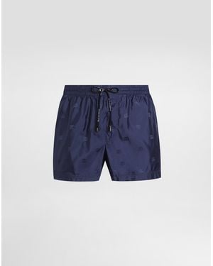 Dolce & Gabbana Kurze Swim-Boxershorts Aus Logo-Jacquard - Blau