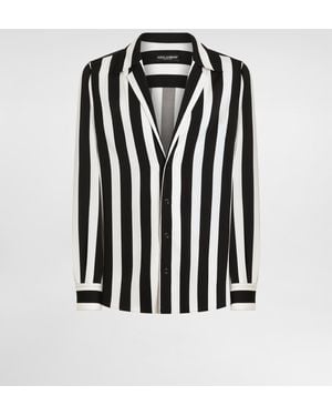 Dolce & Gabbana Langarmhemd Mit Drei Knöpfen Aus Baumwolldrillich Mit Streifenprint - Schwarz