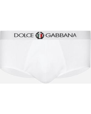 Dolce & Gabbana Slip Brando Aus Bi-Elastischem Jersey Mit Wappen - Weiß