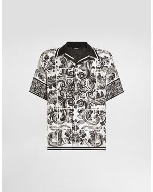 Dolce & Gabbana Jeanshemd Aus Seide Und Baumwolle Mit Majolika-Print - Weiß
