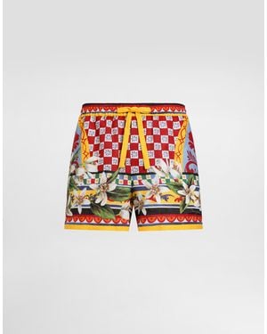 Dolce & Gabbana Bermudashorts Aus Leinen Mit Carretto-Print - Rot