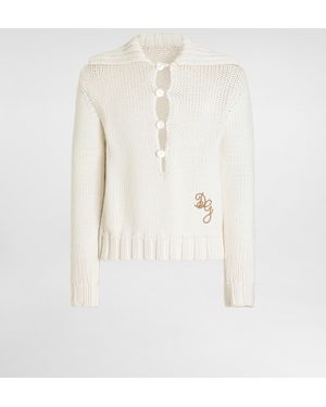 Dolce & Gabbana Pullover Aus Glattstrick Mit Logo - Natur