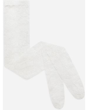 Dolce & Gabbana Strumpfhose Aus Spitze Mit Logo-Gummiband - Weiß
