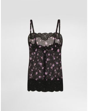 Dolce & Gabbana Top Aus Chiffon Mit Nelken-Print - Schwarz