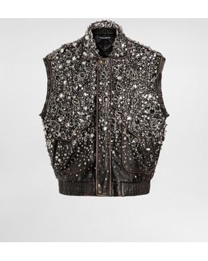 Dolce & Gabbana Vintage Leather Vest With Embroidery - Grau