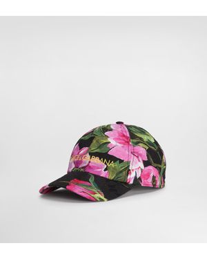 Dolce & Gabbana Baseballkappe Aus Baumwolljacquard Pfingstrosen-Print Mit -Logostickerei - Pink