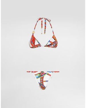 Dolce & Gabbana Triangel-Bikini Mit Carretto-Print - Weiß