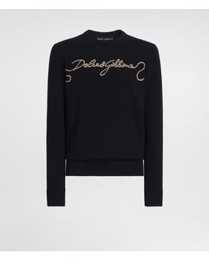 Dolce & Gabbana Pullover Aus Glatt Gestrickter Wolle Mit Stickerei - Schwarz