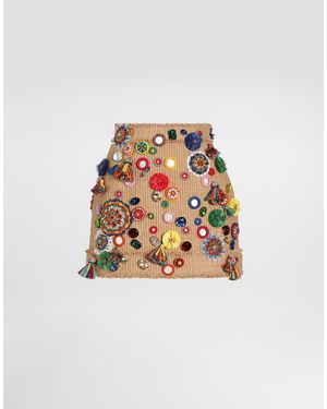 Dolce & Gabbana Minirock Aus Raffia Mit Applikationen - Weiß