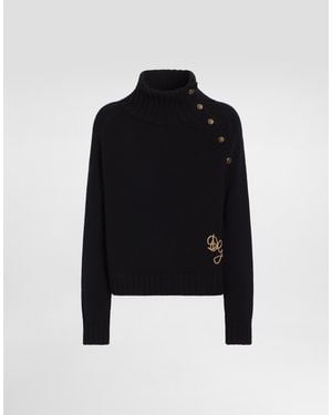 Dolce & Gabbana Rollkragenpullover Aus Glatter Wolle Mit Logo - Schwarz