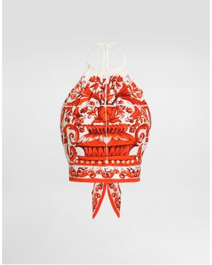 Dolce & Gabbana Top Aus Charmeuse Mit Majolika-Print - Rot