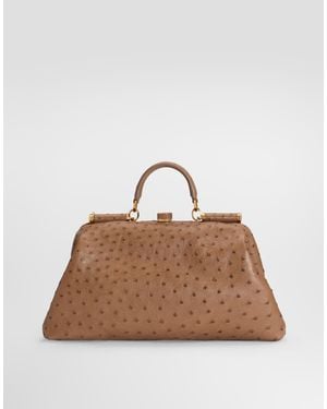 Dolce & Gabbana Handtasche Grandma Groß Aus Straußenleder - Braun