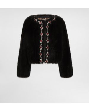 Dolce & Gabbana Jacke Aus Flauschigem Schaffell Mit Intarsie - Schwarz