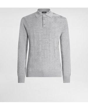 Dolce & Gabbana Poloshirt Aus Seide Mit Jacquardlogo - Grau