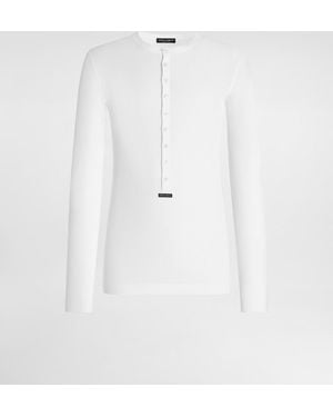 Dolce & Gabbana Cotton Serafino T-Shirt With Label - Weiß