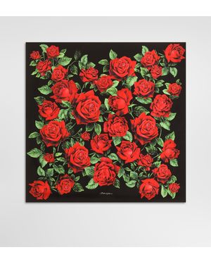 Dolce & Gabbana Tuch 90 X 90 Aus Seidentwill Mit Rosen-Print - Rot
