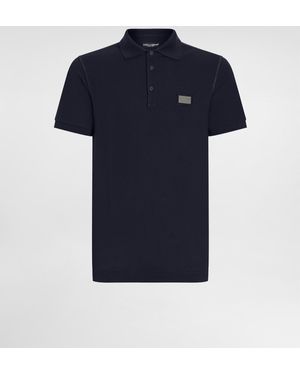 Dolce & Gabbana Poloshirt Baumwollpikee Mit Logoplakette - Blau