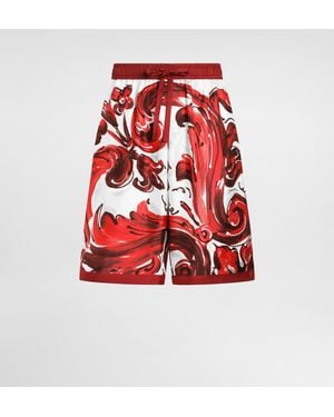 Dolce & Gabbana Bermuda-Shorts Vanity Aus Seidentwill Mit Majolika-Print - Rot