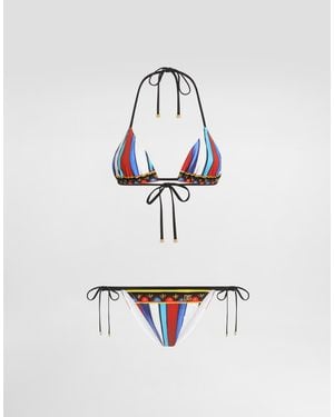 Dolce & Gabbana Triangel-Bikini Mit Carretto-Print - Weiß