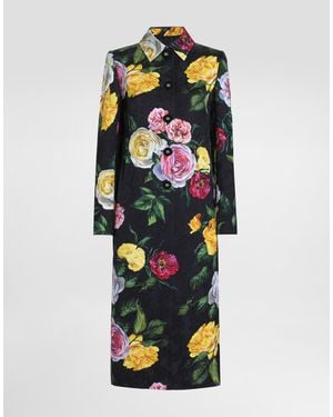 Dolce & Gabbana Einreihiger Mantel Aus Brokat Pfingstrosen- Und Rosenprint - Mehrfarbig