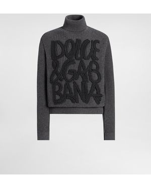 Dolce & Gabbana Rollkragenpullover Aus Wolle Mit Stickerei - Schwarz