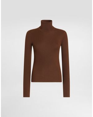 Dolce & Gabbana Rollkragenpullover Aus Geripptem Kaschmir - Braun