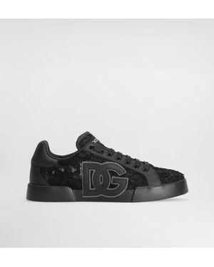 Dolce & Gabbana Sneaker Portofino Light Strobel Aus Taormina-Spitze - Schwarz
