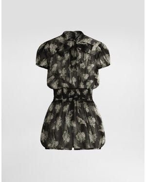 Dolce & Gabbana Small Flower Bouquet-Print Chiffon Jumpsuit - Schwarz