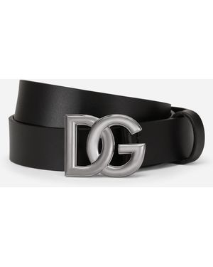 Dolce & Gabbana Lux Leather Belt With Crossover Dg Logo Buckle - Schwarz