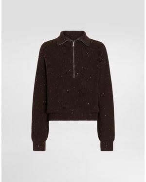 Dolce & Gabbana Rollkragenpullover Aus Wolle Mit Pailletten - Schwarz