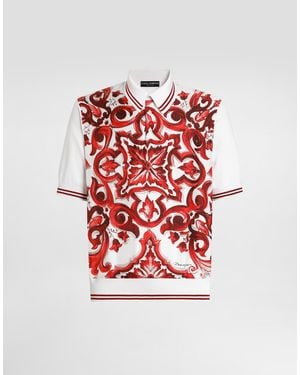Dolce & Gabbana Poloshirt Aus Seide Mit Majolika-Print - Rot