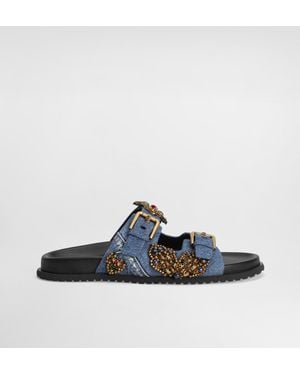 Dolce & Gabbana Flache Pantolette Aus Denim Mit Stickereien - Blau