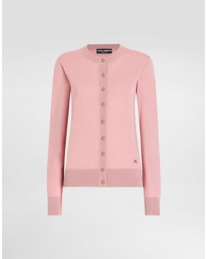 Dolce & Gabbana Wool Cardigan With Dg Logo Embroidery - Pink