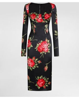 Dolce & Gabbana Etuikleid Mit Rosenbouquet-Print - Rot