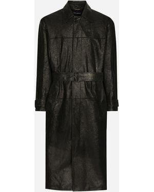 Dolce & Gabbana Trenchcoat Aus Leder Mit Gürtel - Schwarz