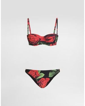 Dolce & Gabbana Balconette-Bikini Mit Rosenprint - Weiß