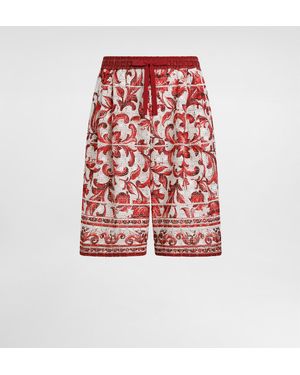 Dolce & Gabbana Bermuda-Shorts Vanity Aus Broderie-Anglaise-Spitze Mit Majolika-Print - Rot