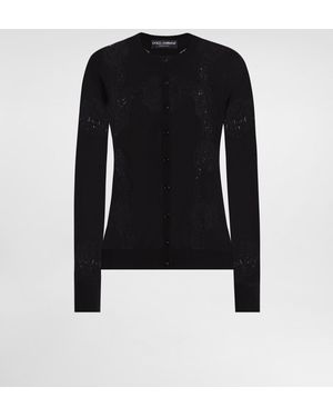 Dolce & Gabbana Cardigan Aus Wolle Mit Spitze - Schwarz