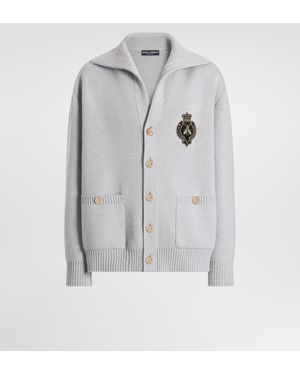 Dolce & Gabbana Cardigan Aus Schurwolle Mit Stickerei - Grau