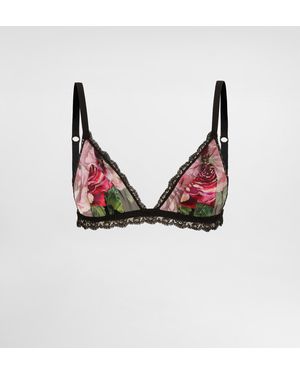 Dolce & Gabbana Triangel-Bh Aus Satin Und Tüll Rosenprint - Mehrfarbig