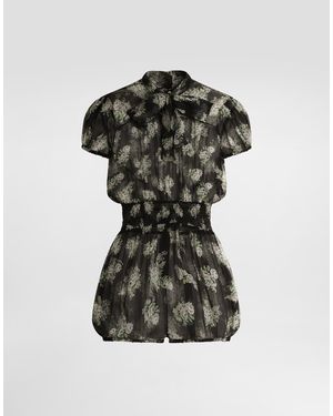 Dolce & Gabbana Small Flower Bouquet-Print Chiffon Jumpsuit - Schwarz