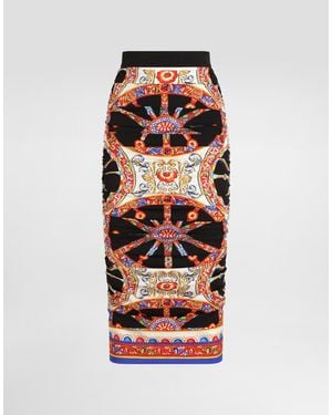 Dolce & Gabbana Midi-Rock Aus Charmeuse Mit Carretto-Print - Rot