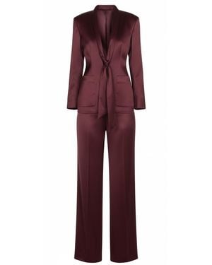 PERRY JONES Burgundy Silk Tie-Front Suit - Red