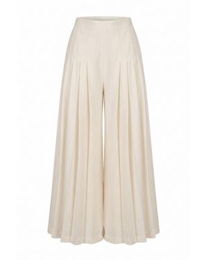 IEVA Ivory Wide Pleated Trousers - Natural