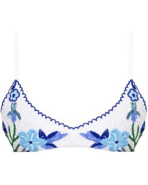 Self-Adore Euro Summer Hand-Beaded Embellished Bikini Top - Blue