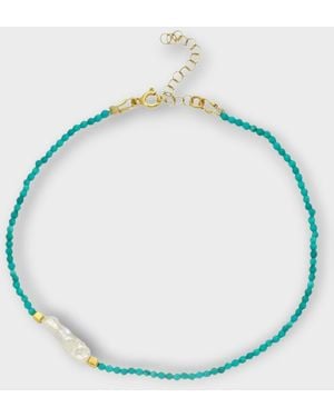 LINYA JEWELLERY Megy Beaded Anklet With Pearl Detail - Blue